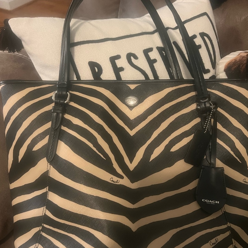 Coach Black and Tan Zebra Print Tote